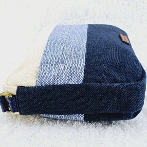 FOSSIL Navy Blue Ivory Striped Linen Crossbody Leather Accents Adjustable Strap - Picture 7 of 16